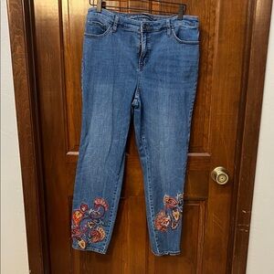 Chico's Blue Jeans with Colorful Embroidery